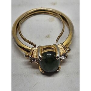 Vintage Avon Jade Gold Tone Ladies Three Stone Band Ring Adjustable